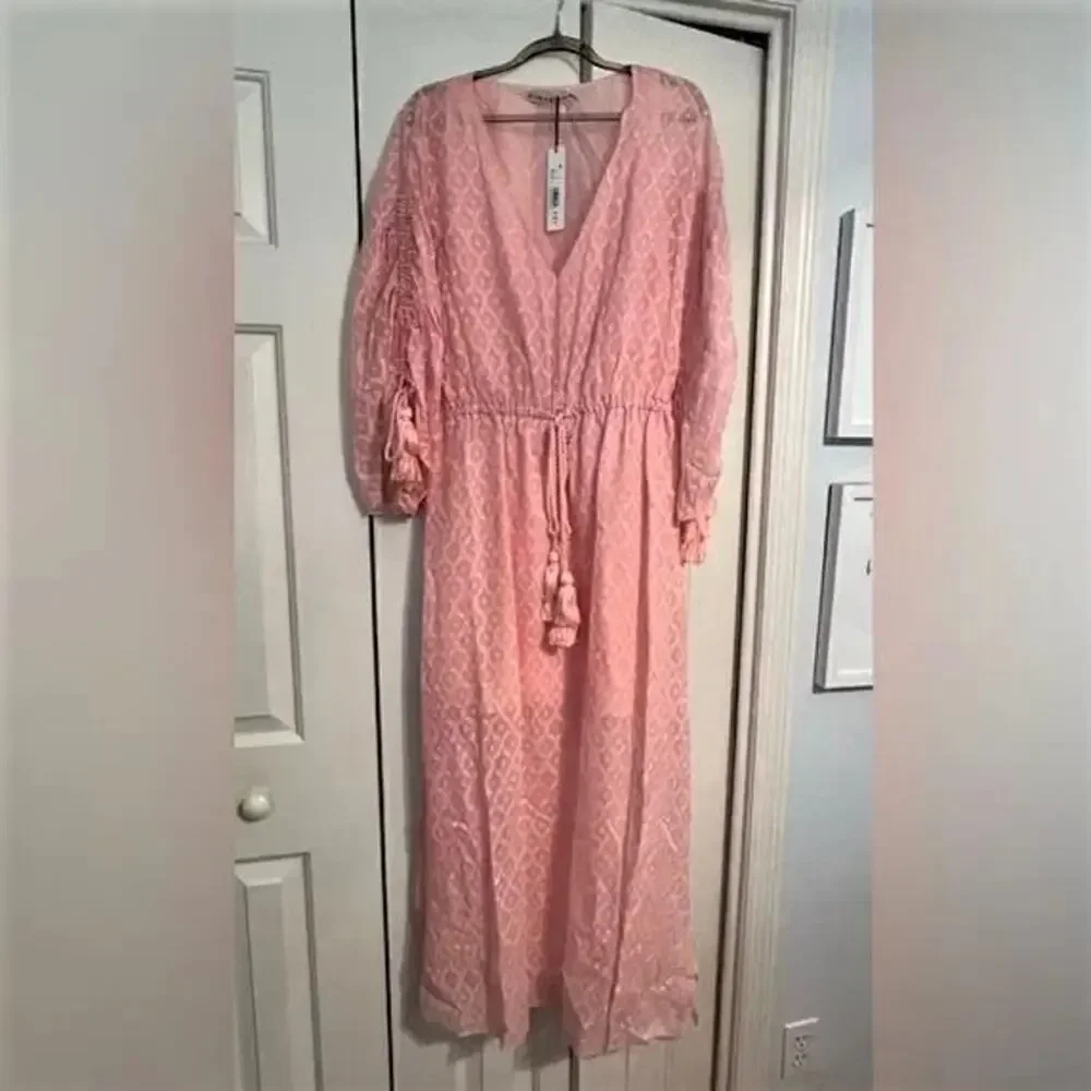 (70% OFF) Nwt Alice & Olivia Esmeralda Silk Blend Side Slit Midi Dress Medium - Picture 7 of 7